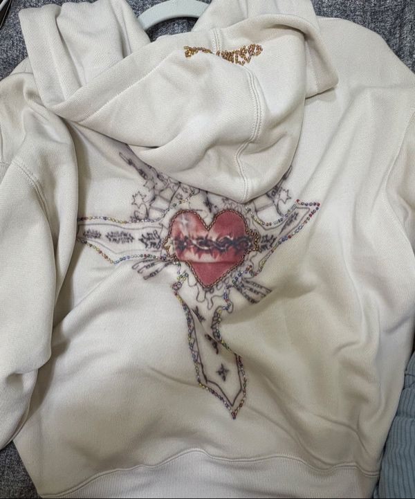 MUSINSA | SCULPTOR Beaded Saint Hoodie Zip-Up Dirty White