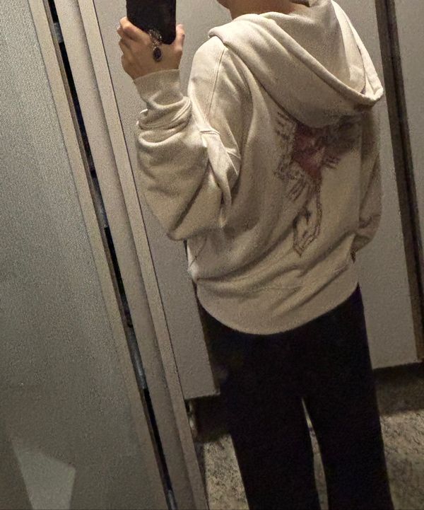 MUSINSA | SCULPTOR Beaded Saint Hoodie Zip-Up Dirty White