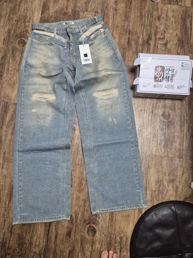 MUSINSA公式 | GRAILZ WASHING ILLUSION DENIM PANTS [BLUE]