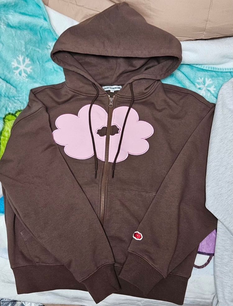 MUSINSA | DAISY SYNDROME FLORAL CROPPED HOODIE ZIP-UP brown