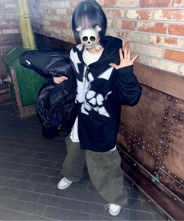 MUSINSA | NICE GHOST CLUB SPRAY SKULL 3STAR HOODIE ZIP