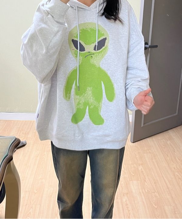 MUSINSA | HOODHOOD Alien Graphic Overfit Hood BLACK