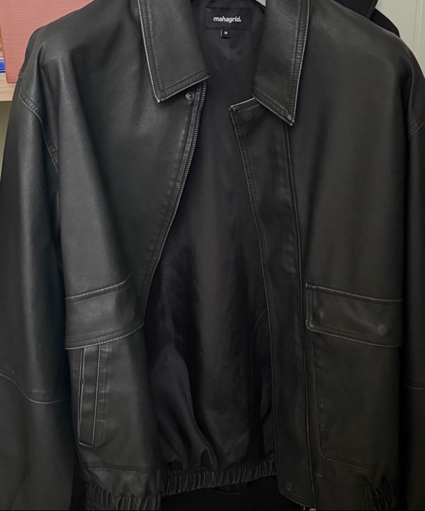 MUSINSA | MAHAGRID WASHED FAUX LEATHER BLOUSON BROWN