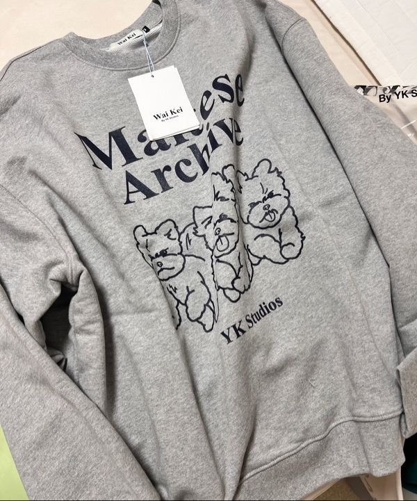 ★ Wai Kei★ Maltese Family Man to Man Melange White YK23SS MUSINSA | WAI KEI MALTESE ARCHIVE HOODIE MELANGE WHITE