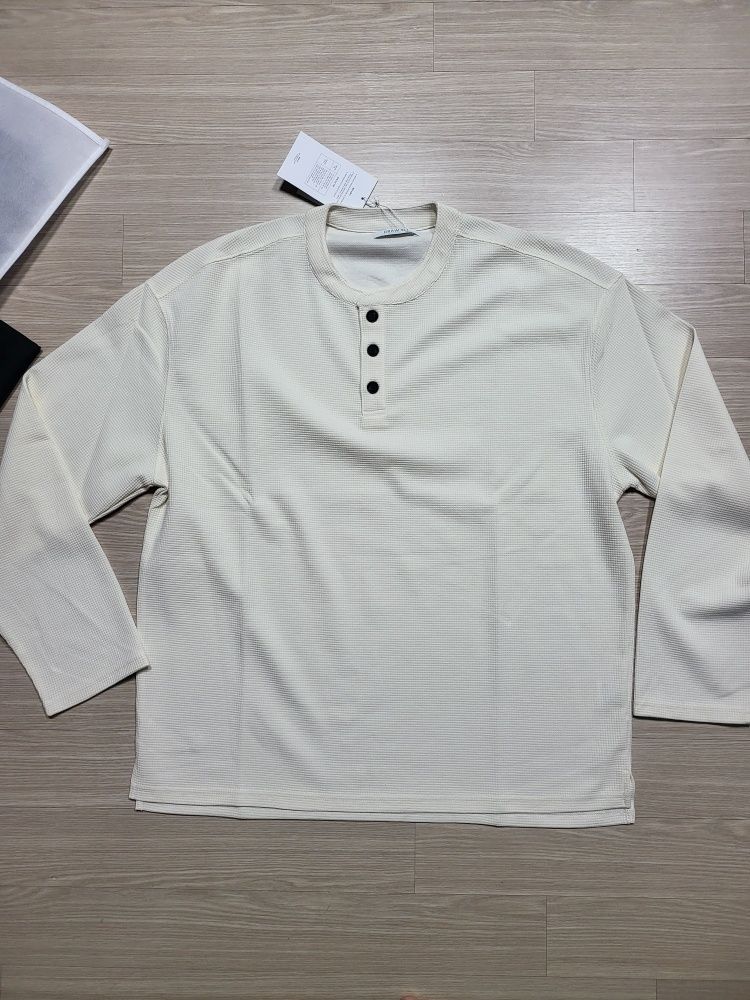 ★DRAW FIT★ Tencel Cotton Waffle Henley Neck T-Shirt [IVORY MUSINSA | DRAW FIT Tencel Cotton Waffle Henley Neck T-Shirt