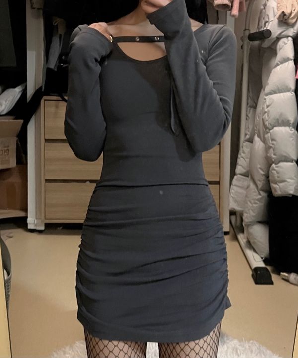 ★Rose Frantz★ Eyelet Hood Shirring Mini Dress (3色) MUSINSA | ROSÉ FRANTZ Eyelet Hood Shirring Mini Dress [Charcoal]