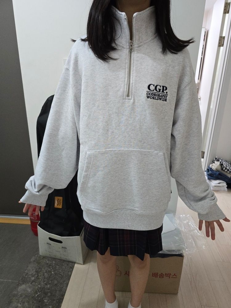 MUSINSA | Codegraphy CGP Small Square Logo Half Zip-up_Light Gray
