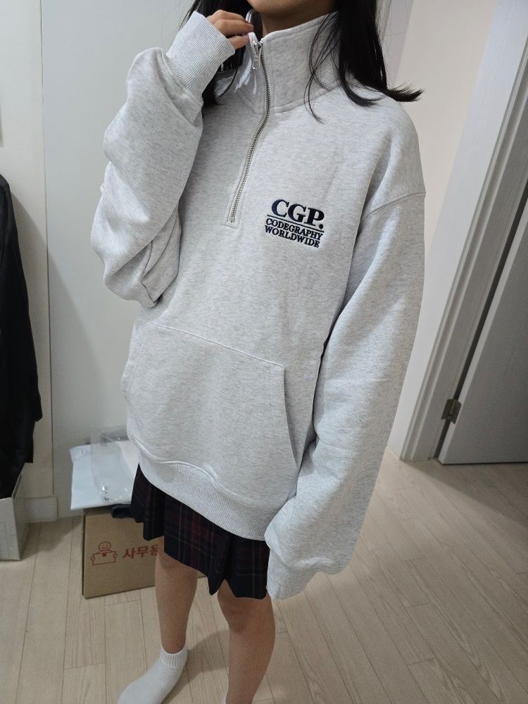 ★codegraphy★ CGP Small Square Logo Half Zip Upright Gray MUSINSA | Codegraphy CGP Small Square Logo Half Zip-up_Light