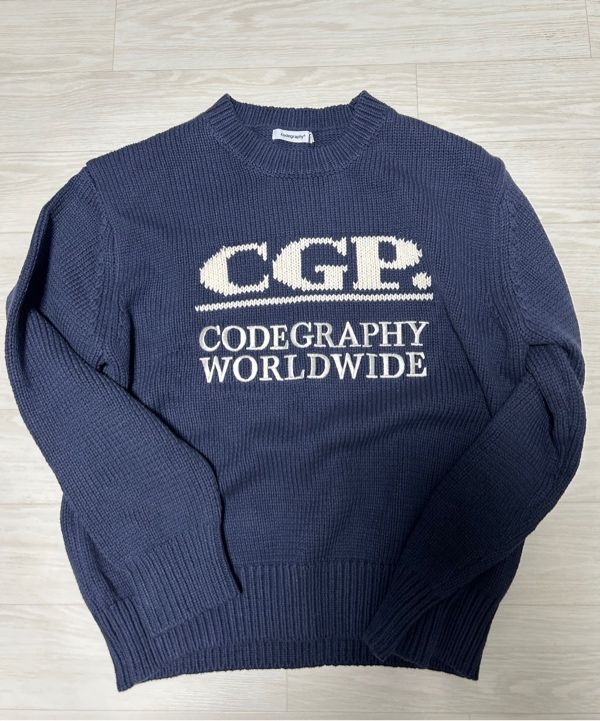 MUSINSA | Codegraphy CGP Square Logo Pullover Knit_Navy