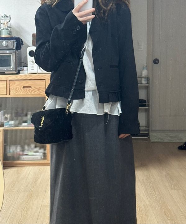 MUSINSA公式 | OHESHIO ROUND FRILL JACKET, BLACK