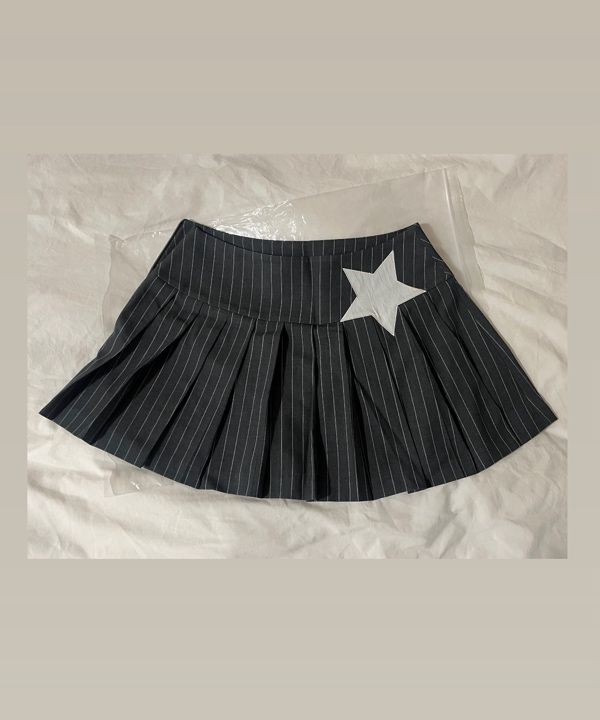 ★24-25FW新作★YOUHEE★PIN STRIPE STAR PLEATS SKIRT MUSINSA | YOUHEE PIN STRIPE STAR PLEATS SKIRT CHARCOAL