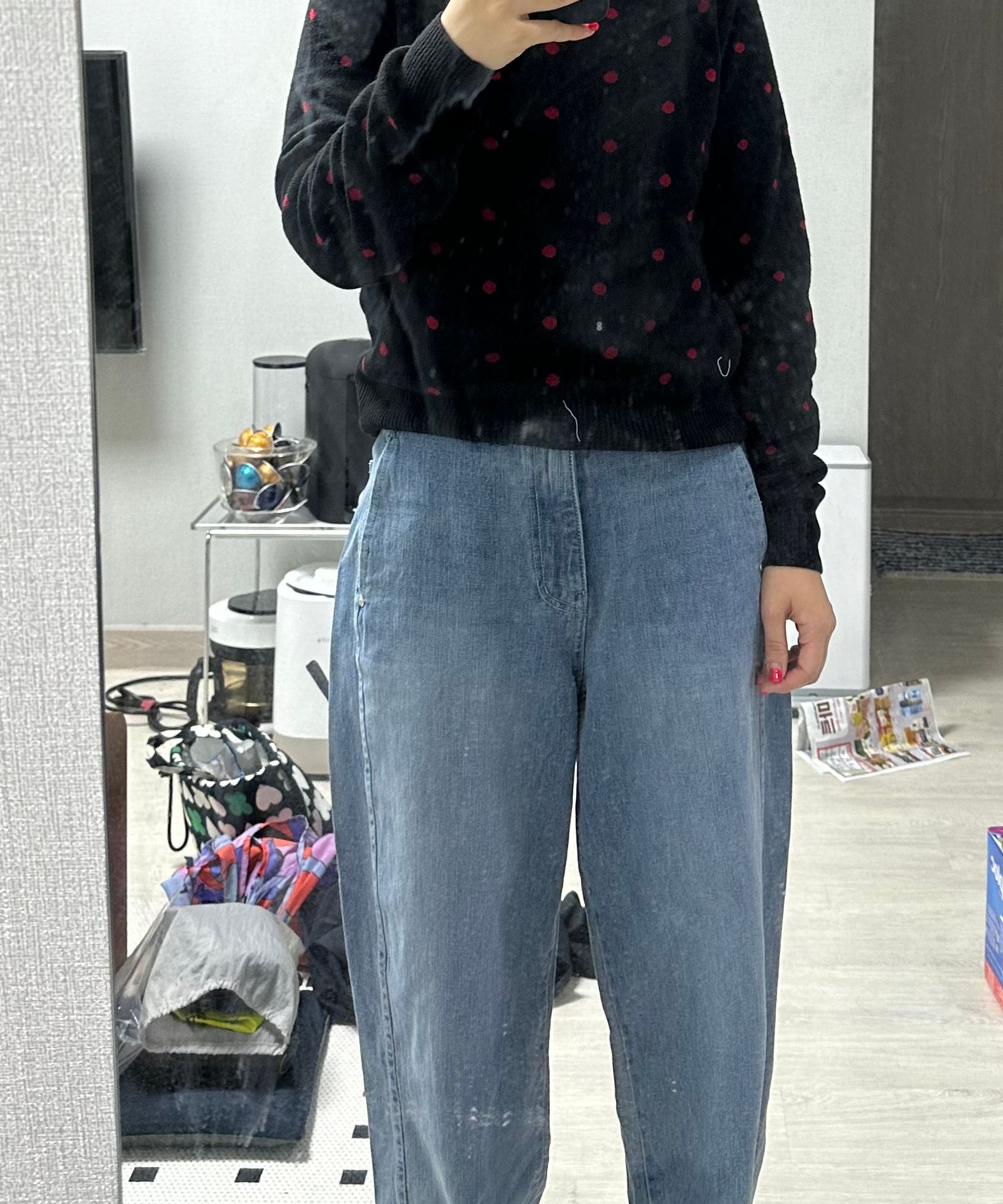 MUSINSA公式 | OHESHIO CASHMERE DOT KNIT, BLACK RED