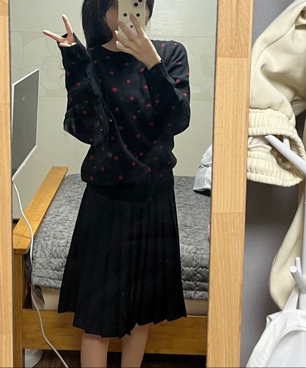 MUSINSA公式 | OHESHIO CASHMERE DOT KNIT, BLACK RED