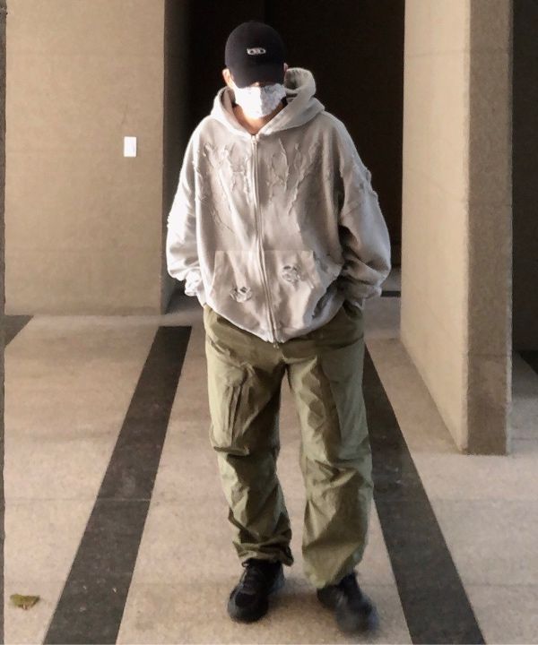 MUSINSA | NOT4NERD Destroyed N4ND Thunder Logo Pigment Hood