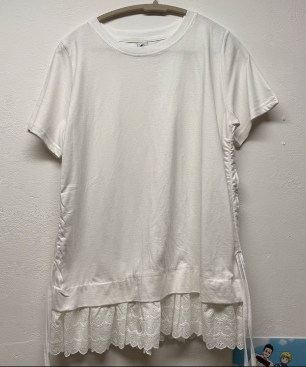 MUSINSA | RONRON TORCHON LACE SHIRRING LAYERED LONG T SHIRT