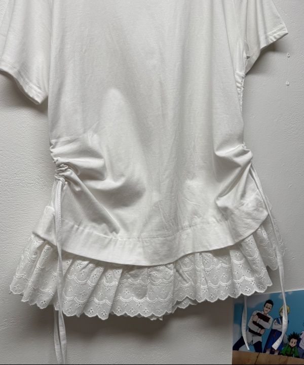 MUSINSA | RONRON TORCHON LACE SHIRRING LAYERED LONG T SHIRT