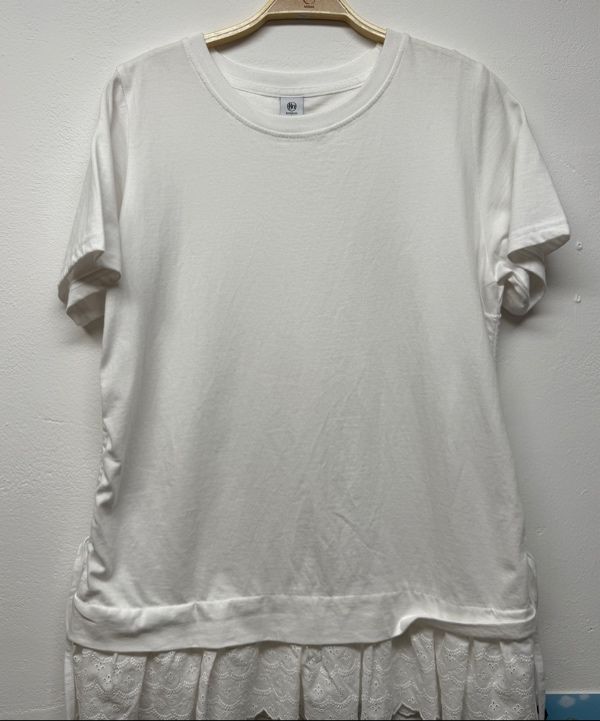 MUSINSA | RONRON TORCHON LACE SHIRRING LAYERED LONG T SHIRT