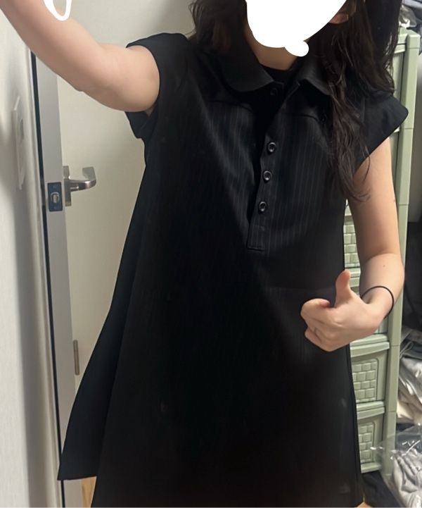 MUSINSA公式 | OHESHIO STRIPE A-LINE MINI DRESS, BLACK