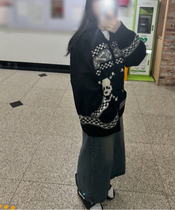 【mahagrid】24FW★ SKULL COWICHAN KNIT SWEATER SKULL COWICHAN KNIT SWEATER [GREY] - MAHAGRID