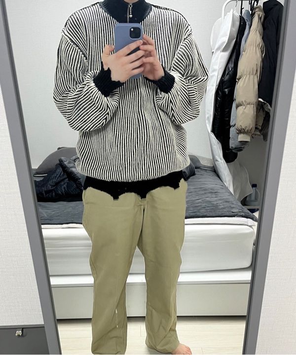 MUSINSA | MAHAGRID CUTTING CONTRAST HALF ZIP-UP KNIT IVORY