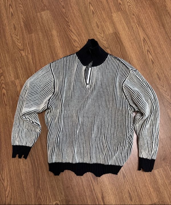 MUSINSA | MAHAGRID CUTTING CONTRAST HALF ZIP-UP KNIT IVORY