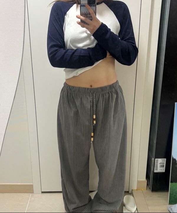FANCY CLUB_Cozy Stripe Wide Pants (IVORY PINK)_F24ZD881