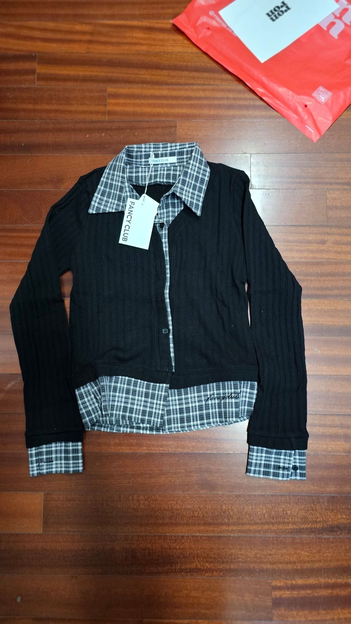 MUSINSA公式 | FANCY CLUB チェックシャツレイヤードカーディガン