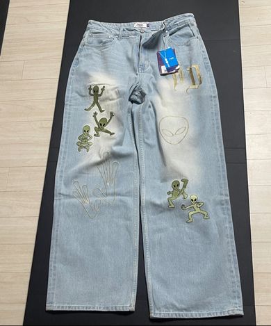 MUSINSA公式 | HOODHOOD HDエイリアンマルチ刺繍デニムパンツライトブルー