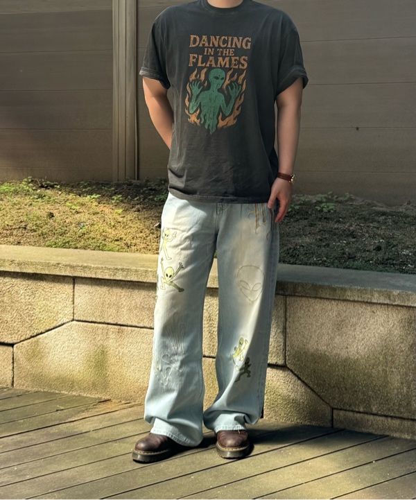 MUSINSA公式 | HOODHOOD HDエイリアンマルチ刺繍デニムパンツライトブルー