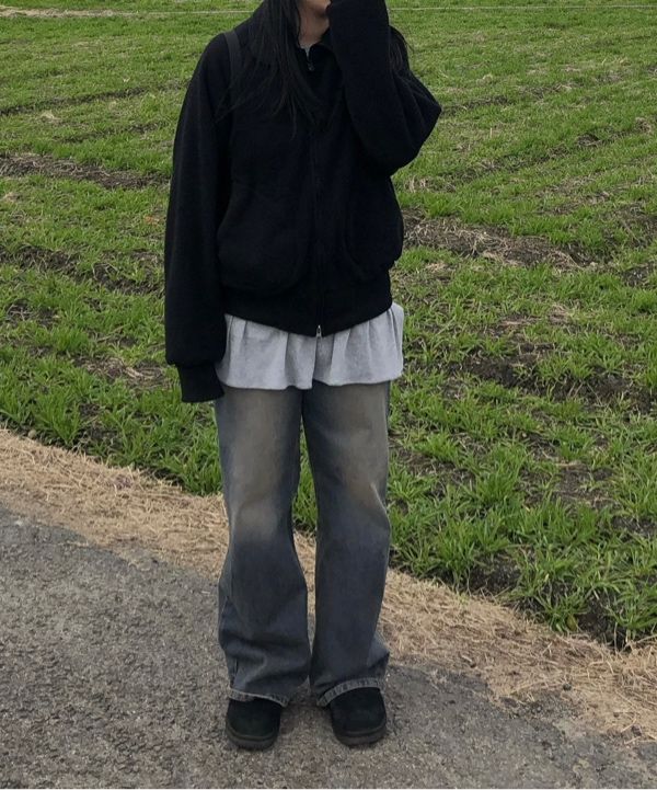 MUSINSA公式 | COYSEIO ROUND COLLAR FLEECE JACKET BLACK