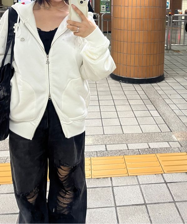 MUSINSA | COYSEIO TWINKLE HOOD ZIP-UP WHITE