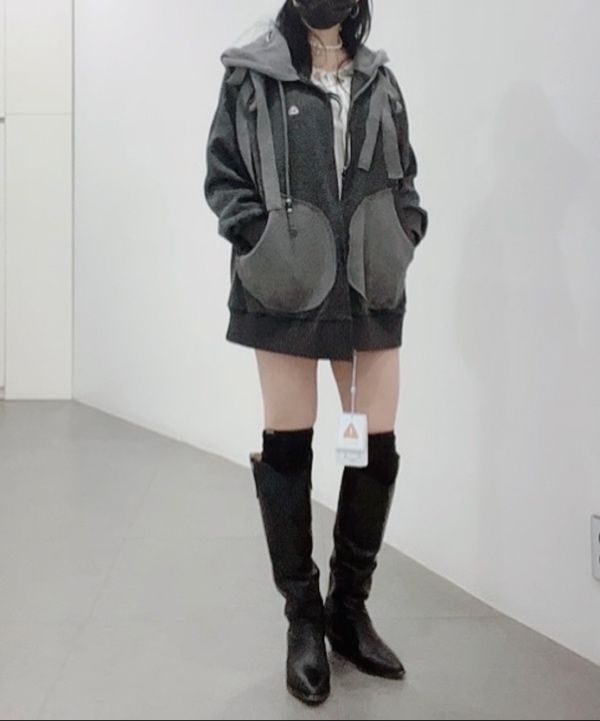 MUSINSA公式 | COYSEIO EARMUFFS HOOD ZIP-UP CHARCOAL