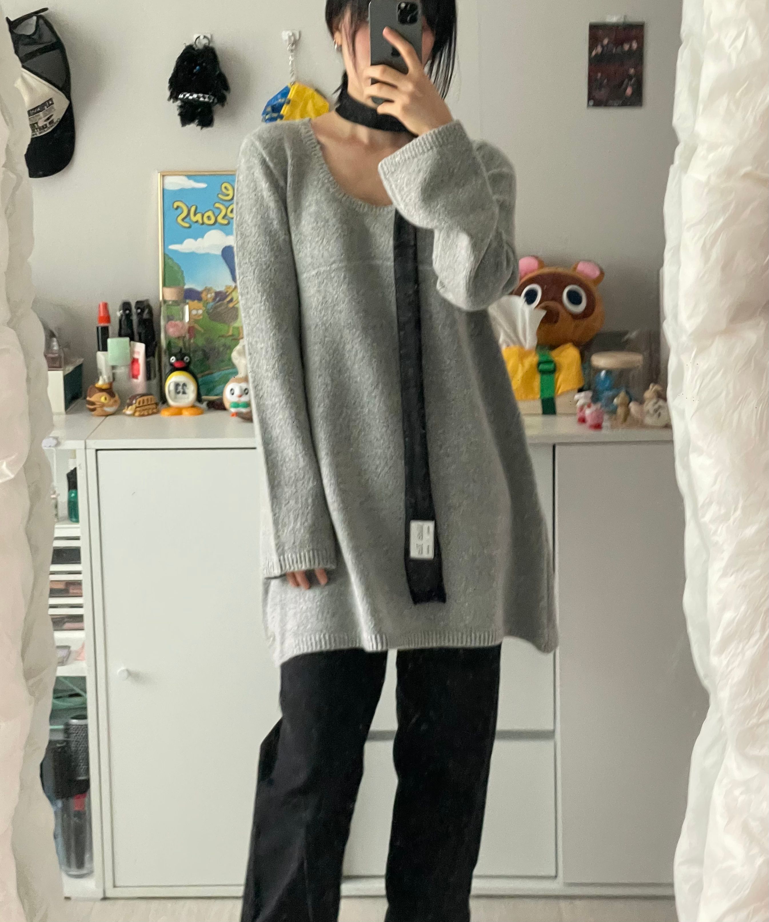 MUSINSA公式 | COYSEIO BOUCLE KNIT ONE PIECE LIGHT GREY