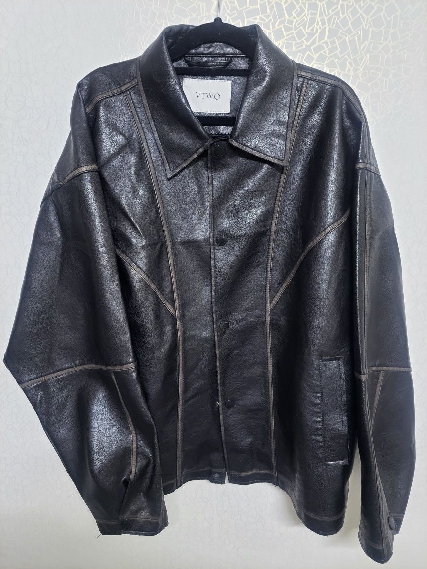 MUSINSA | VTWO Vintage Washed Leather Jacket_Black