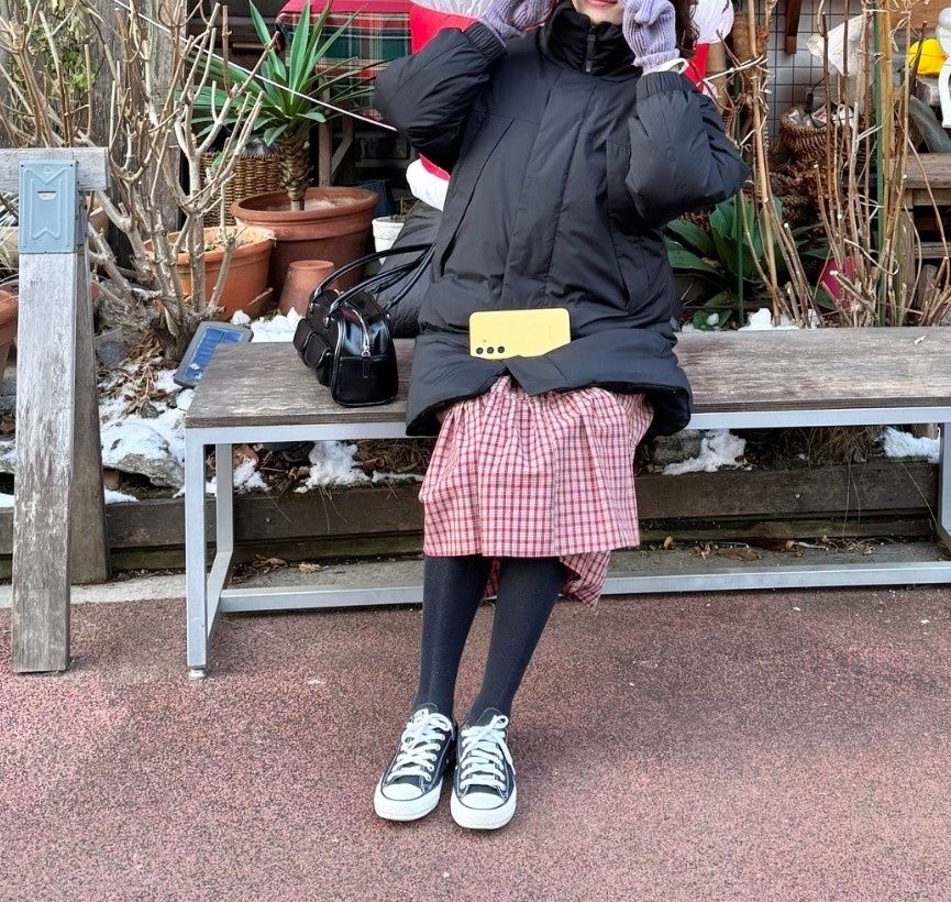 CONICHIWA BONJOUR ■ Butterfly shirring skirt CONICHIWA BONJOUR] BUTTERFLY SHIRRING SKIRT _ RED CHECK