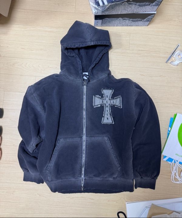 MUSINSA | SK8ER ROCK Hell Heaven Cross Vintage Sweat Hood Zip-up