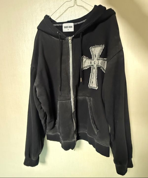 MUSINSA | SK8ER ROCK Hell Heaven Cross Vintage Sweat Hood Zip-up