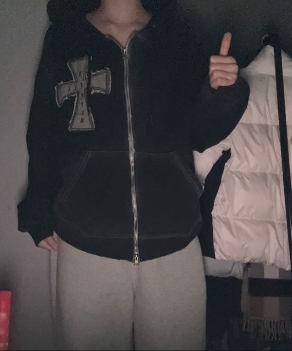 MUSINSA | SK8ER ROCK Hell Heaven Cross Vintage Sweat Hood Zip-up