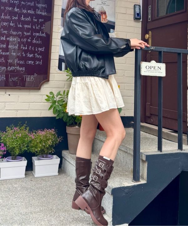 MUSINSA公式 | DEHEVE Leather Bomber Jacket [Black]