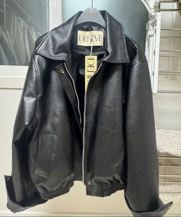 MUSINSA | DEHEVE Leather Bomber Jacket [Black]