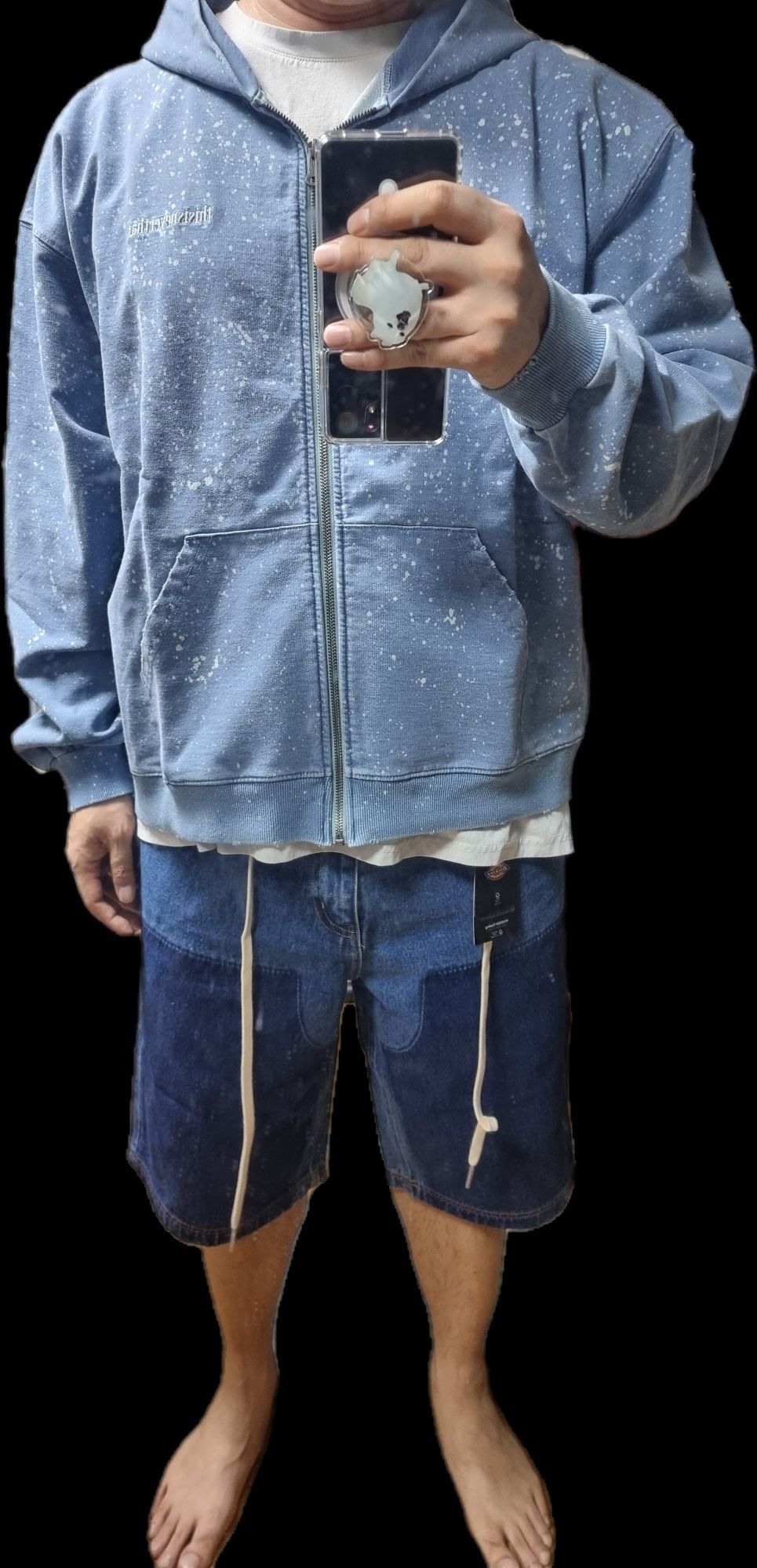 MUSINSA | thisisneverthat® Indigo Dyed Zip Up Hoodie Washed Blue