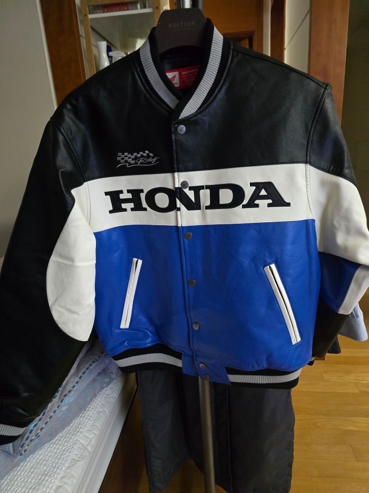 MUSINSA公式 | Honda Motorcycle Wappen Leather Varsity Jacket_Blue