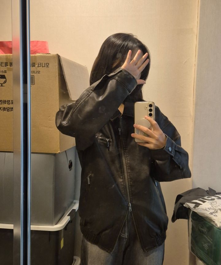 MUSINSA | LEATHERY Washed Leather Overfit Blue Jacket