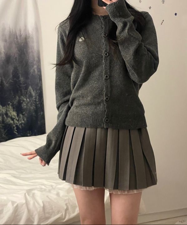 MUSINSA公式 | COYSEIO FLOWER BUTTON CARDIGAN GREY