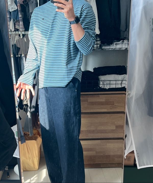 Tシャツ・カットソー THE COLDEST MOMENT TCM colling long sleeve sky blue MUSINSA | THE COLDEST MOMENT TCM mini logo stripe long
