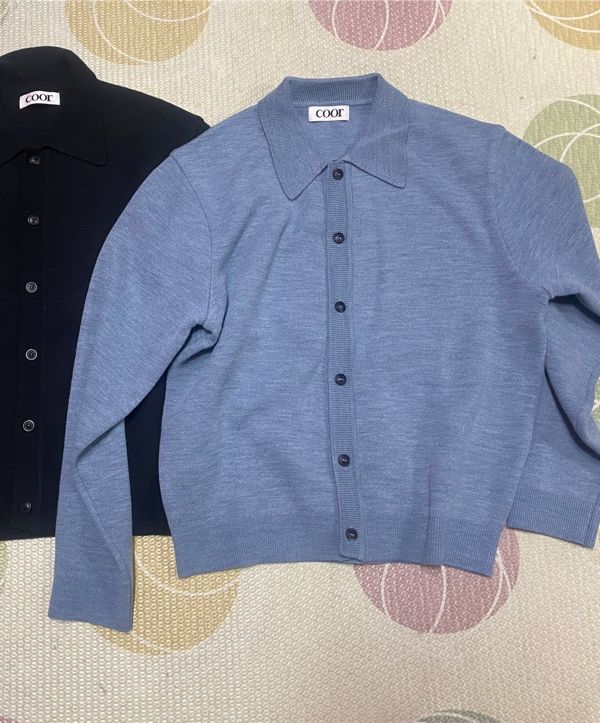 MUSINSA公式 | COOR Topfill Wool Collar Cardigan (Gray Blue)