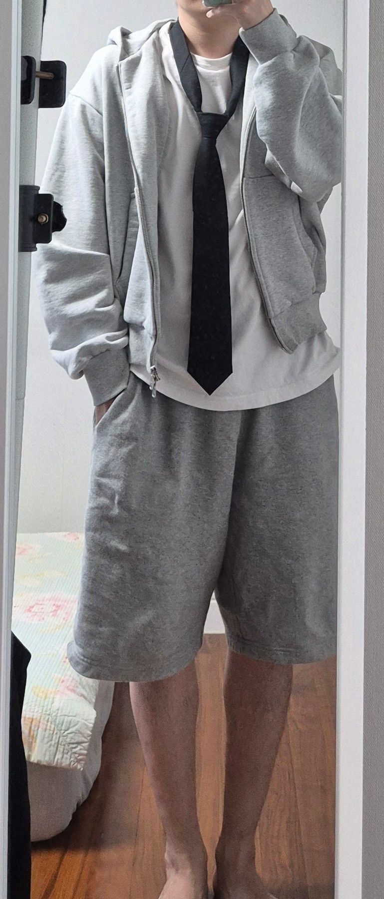 MUSINSA | COOR Minimal Cotton Hooded Zip Jumper (Melange Grey)
