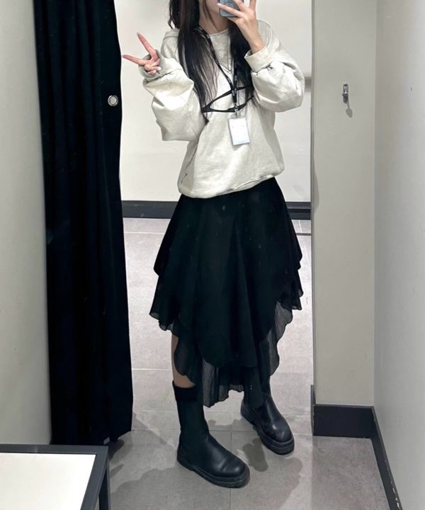MUSINSA公式 | MISEKI SEOUL Unbalanced layered skirt BLACK