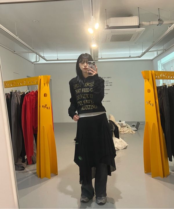 MUSINSA | MISEKI SEOUL Unbalanced layered skirt BLACK