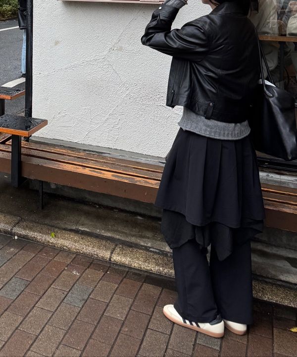 MUSINSA公式 | MISEKI SEOUL Layered skirt pants set BLACK